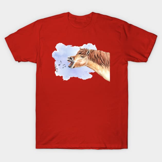 Singing horse watercolor hand drawn T-Shirt by Mako Design 